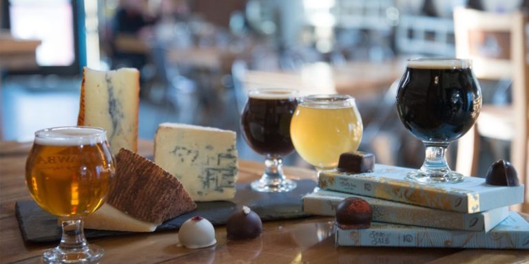A selection of beer, cheese and chocolate pairings from French Broad Chocolates